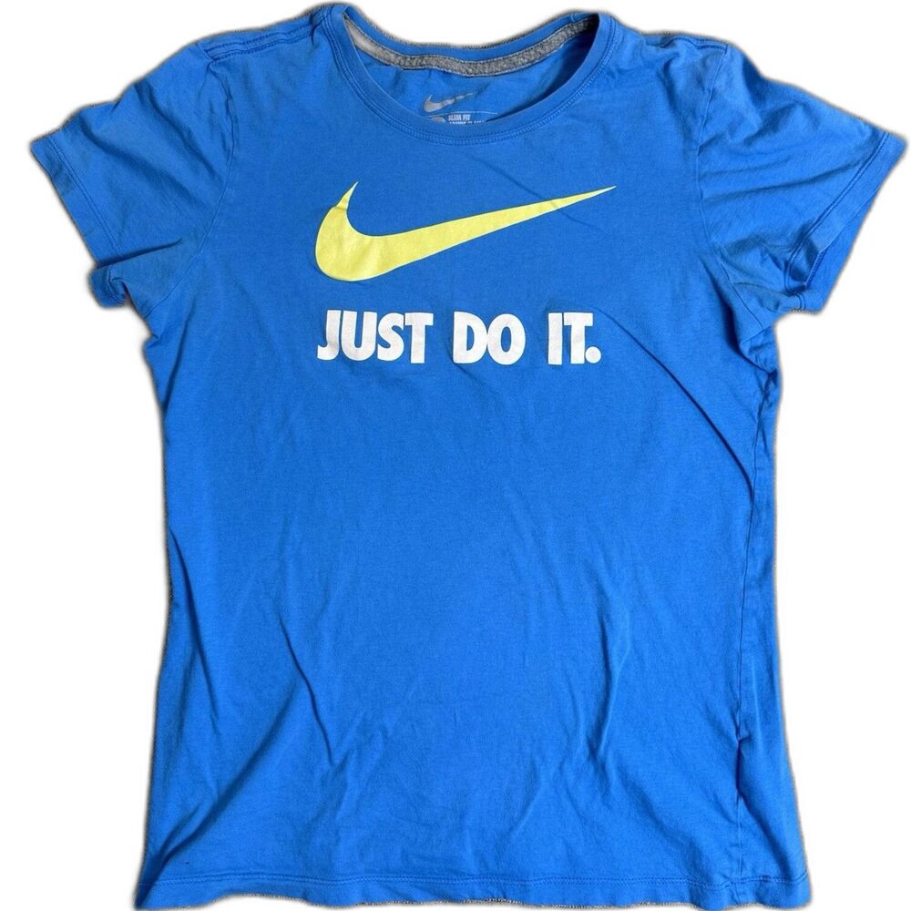 Nike Blue Just Do It Swoosh Logo Short Sleeve Jersey Cotton Graphic Tee Shirt